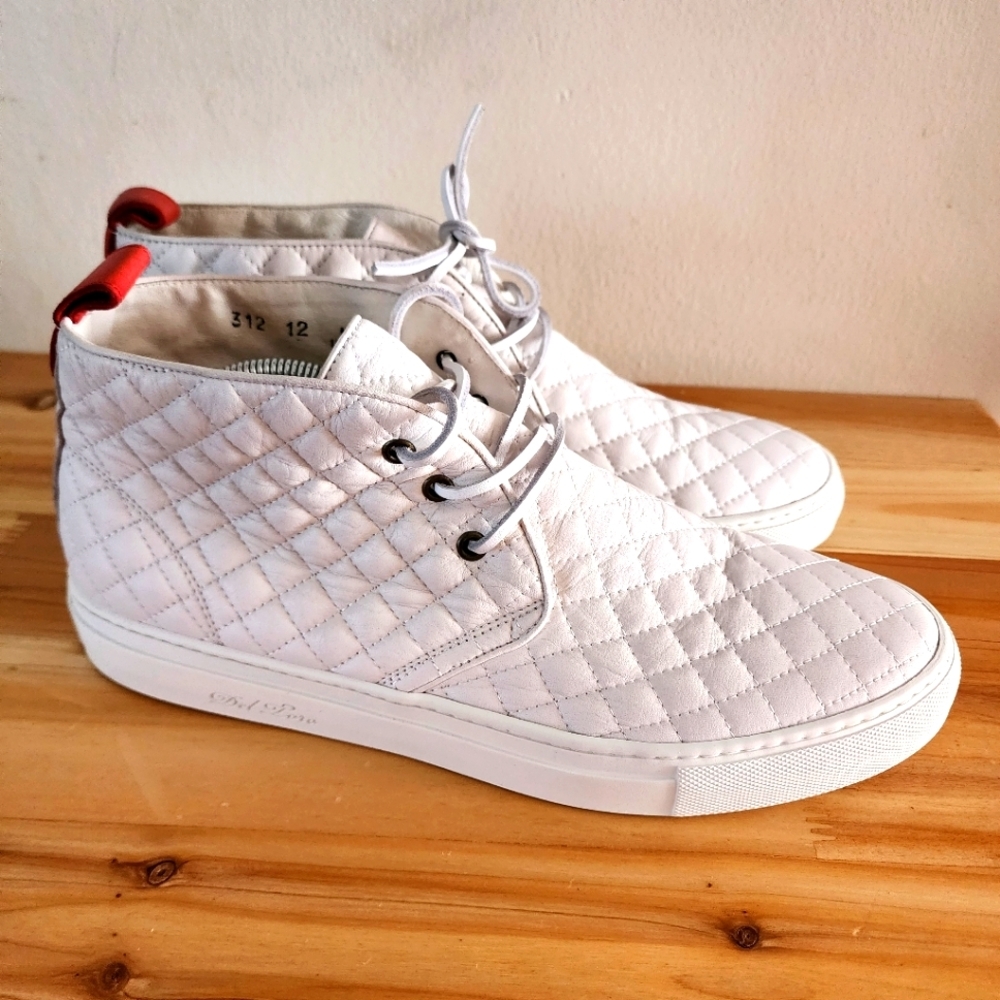 Del Toro Men’s Quilted Alto Chukka White Leather Sneaker Shoe Size 12